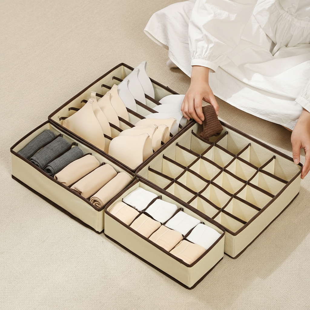 Premium Foldable Drawer Organizer 4pc Set